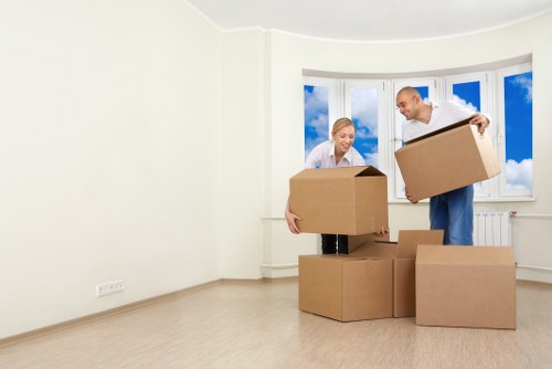 Packed boxes and household items ready for house removal in Coombe